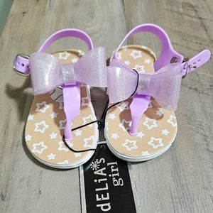 New Delia's Girl Purple Glitter Bow Jelly Sandals Sz 5/6